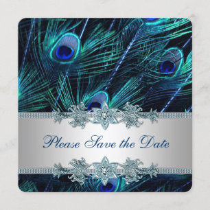 Royal Blue und Silver Peacock Save the Date