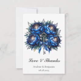 Royal Blue und Silver Peony Wedding Dankeskarte