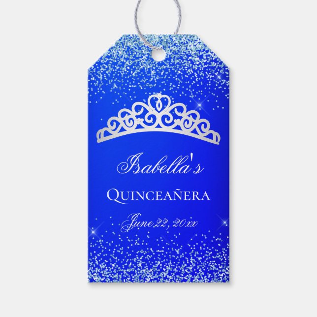 Royal Blue und Silver Quinceanera Geschenkanhänger (Vorderseite)