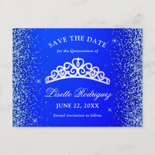 Royal Blue und Silver Quinceanera Save the Date Postkarte