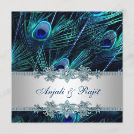 Royal Blue und Silver Royal Blue Peacock Wedding Einladung