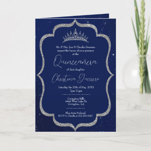 Royal Blue und Silver Starry Night Quinceanera Einladung