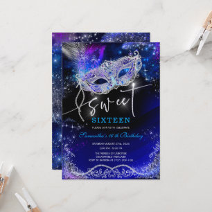 Royal Blue und Silver Sweet 16 Dekorationen Einladung