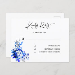 Royal Blue und Silver Wedding RSVP Postkarte