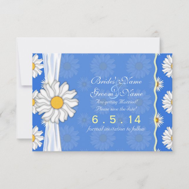 Royal Blue und White Daisy Floral Save the Date Einladung (Vorderseite)