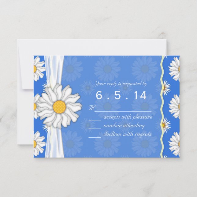 Royal Blue und White Daisy Floral UAWG RSVP Karte (Vorderseite)
