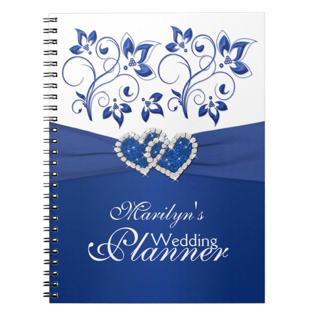 Royal Blue und White Josed Hearts Floral Notebook Notizblock (Vorderseite)