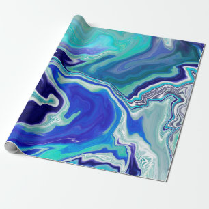 Royal Blue und White Marmor Waves Fluid Art Geschenkpapier