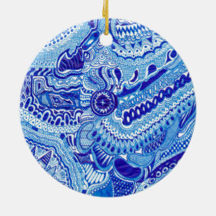 Royal Blue und White Ming Art Keramik Ornament