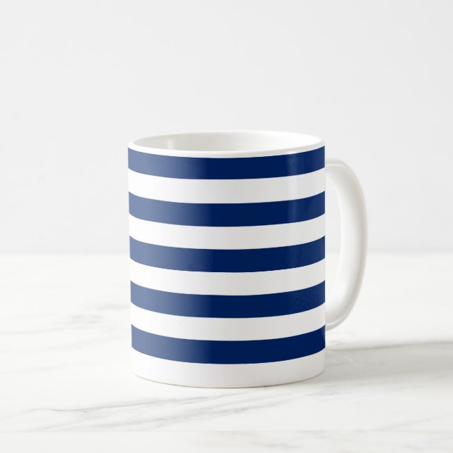 Royal Blue und White Stripes Kaffeetasse (VorderseiteRechts)