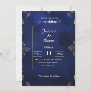 Royal Blue Velvet Hintergrund mit Gold Filigree Einladung