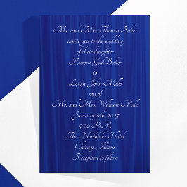 Royal Blue "Velvet" Traditionelle Hochzeit Einladung