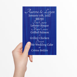 Royal Blue "Velvet" Traditionelle Hochzeit Menükarte