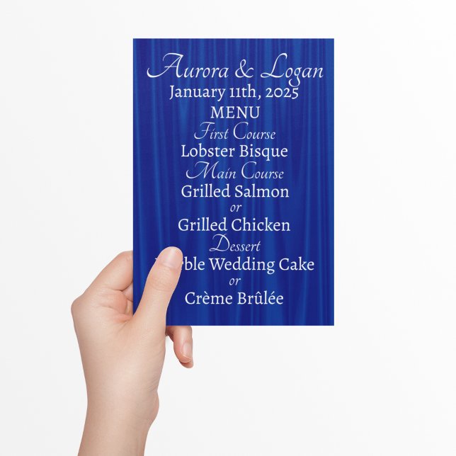 Royal Blue "Velvet" Traditionelle Hochzeit Menükarte (Von Creator hochgeladen)