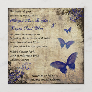 Royal Blue Vintag Butterfly Wedding Einladung 2