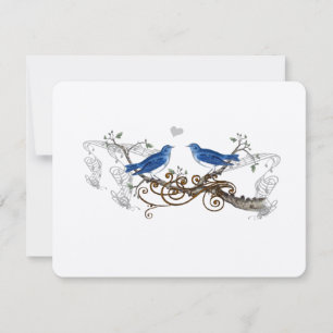 Royal Blue Vintag Lovebirds Wedding RSVP Karte