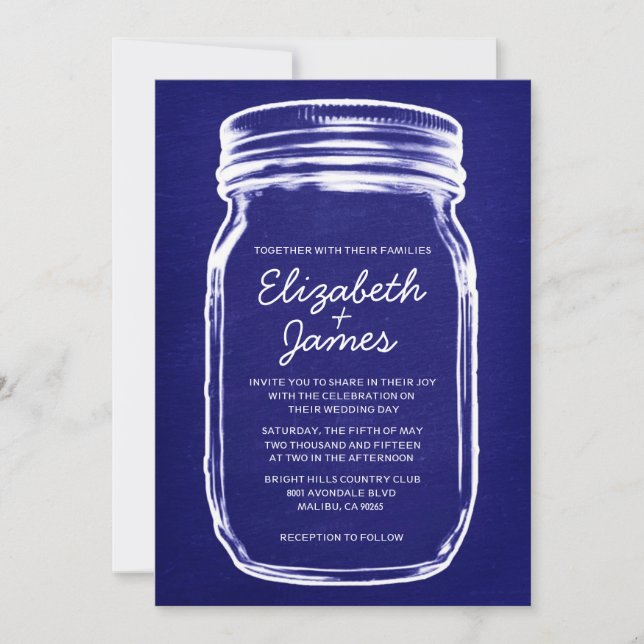 Royal Blue Vintag Mason Jar Hochzeit Einladungen (Vorderseite)