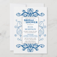 Royal Blue Vintag Wirbel Bridal Dusche Einladung