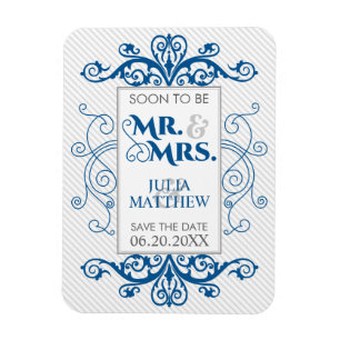 Royal Blue Vintage-Schwünge Save The Date Hochzeit Magnet