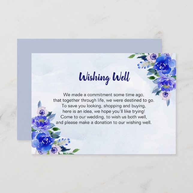 Royal Blue Watercolor Floral Wedding Guide Einladung (Vorne/Hinten)