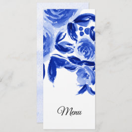 Royal Blue Watercolor Floral Wedding Menu Cards Menükarte