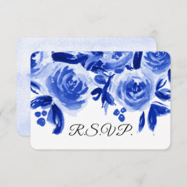 Royal Blue Watercolor Floral Wedding RSVP Cards Einladung