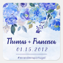 Royal Blue Watercolor Floral Wedding Stickers