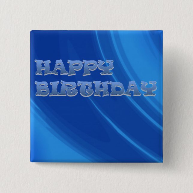 Royal Blue Waves Happy Birthday Button (Vorderseite)