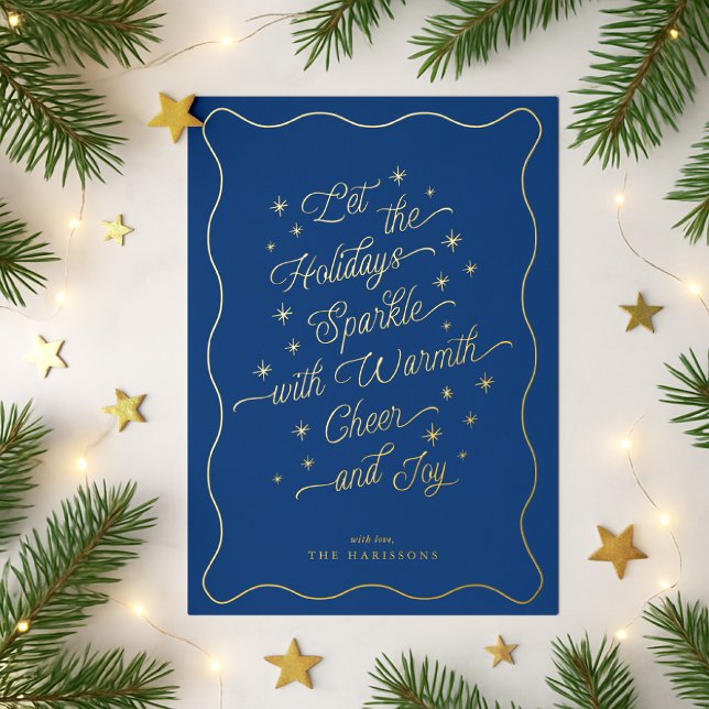 Royal Blue Wavy Border Sparkone Modern Holiday Car Folieneinladung (Von Creator hochgeladen)