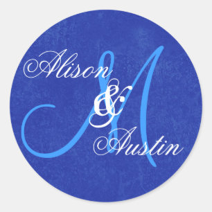 ROYAL BLUE Wedding Custom Monogram D721 Runder Aufkleber