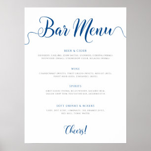 Royal Blue Wedding Drinks Menu Poster