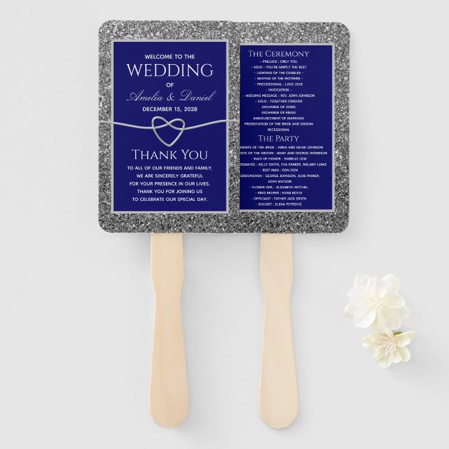 Royal Blue Wedding Hand Fan Fächer (Vorne und Hinten)