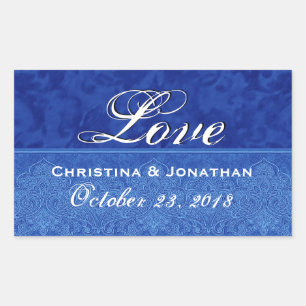 Royal Blue Wedding Liebe Damask und Ribbon Rechteckiger Aufkleber