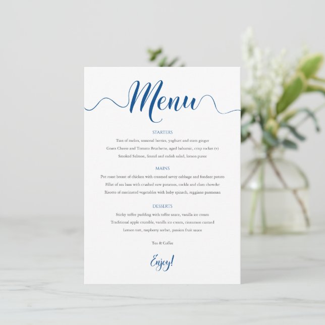 Royal Blue Wedding Menu Card 12x18 Menükarte (Stehend Vorderseite)