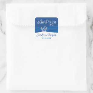 Royal Blue, Weiß Herz der Gastgeschenk Hochzeit de Quadratischer Aufkleber