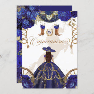 Royal Blue Western Charro 2-seitige Quinceanera Einladung