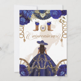 Royal Blue Western Charro 2-seitige Quinceanera Einladung