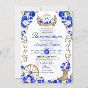Royal Blue Western Cowgirl Quinceañera Einladung