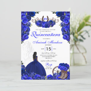 Royal Blue Western Princess Charro Quinceanera Einladung