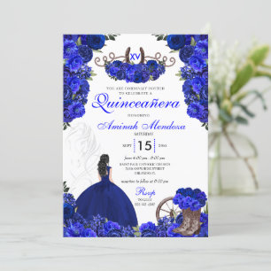 Royal Blue Western Princess Charro Quinceanera Einladung