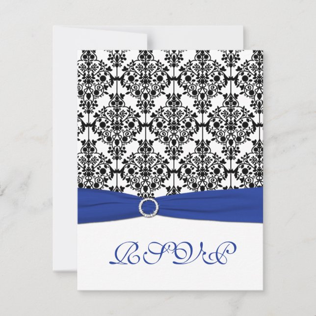 Royal Blue, White, Black Damask Repcard Einladung (Vorderseite)