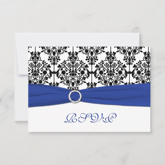 Royal Blue, White, Black Damask Repcard RSVP Karte (Vorderseite)