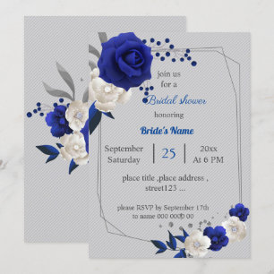 Royal Blue White Blume geometrisches Brautparty Einladung