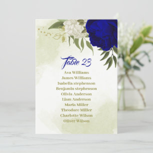 Royal Blue White Blume Sitzkarte Einladung