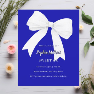Royal Blue White bow Sweet 16 Einladung