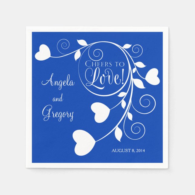 Royal Blue White Cheers to Liebe Heart Wedding Serviette (Vorderseite)