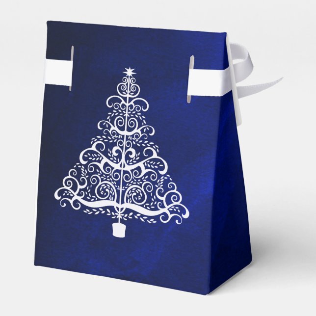 Royal Blue White Christmas Tree Wedding Geschenkschachtel (Rückseite)
