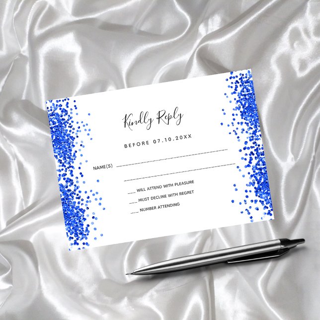 Royal Blue White Confetti Hochzeit RSVP Mitteilungskarte (Von Creator hochgeladen)