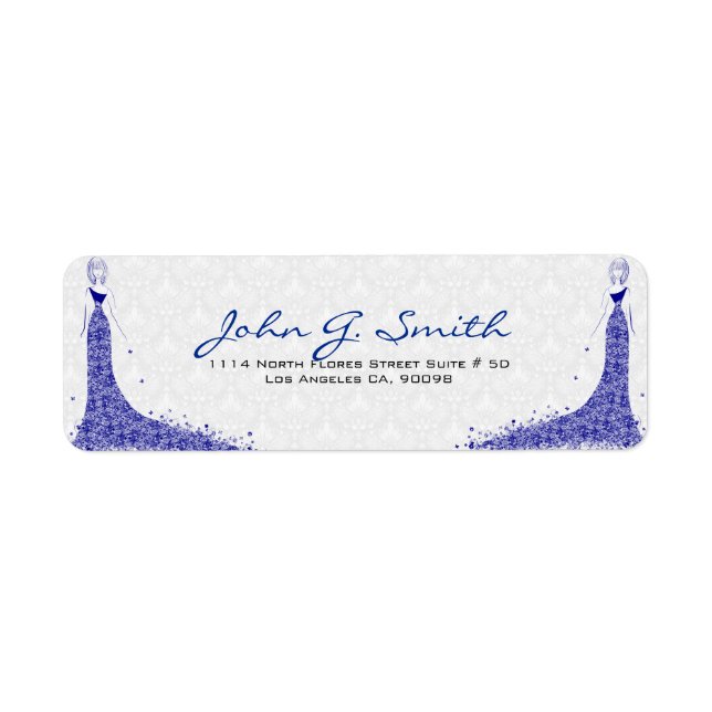 Royal Blue & White Damask Hochzeitskleid (Vorne)