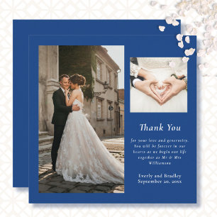 Royal Blue White Elegant Foto Danke Karte